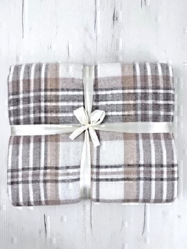 Плед Метро с бахромой Влади, белый-бежевый-коричневый, КЕННИ