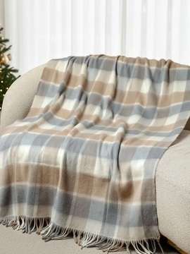 Плед Эльф с бахромой Влади, белый/ песочный<9050312,  140*200, бел-пес-сер.гол рап.2, 1,5 спальные>