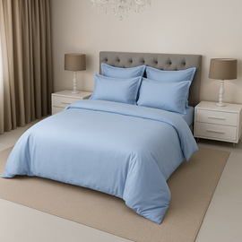 КПБ сатин однотонный Темно-синяя коллекция с простыней на резинке Реноме 